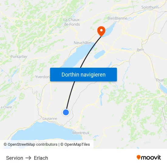 Servion to Erlach map