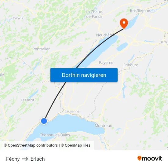 Féchy to Erlach map