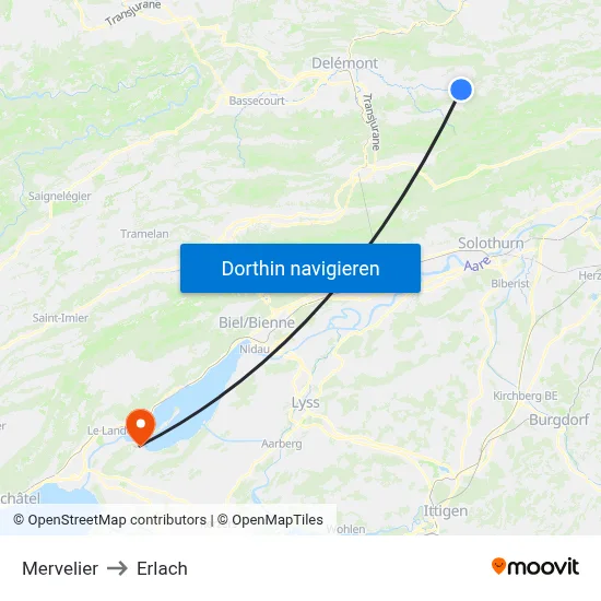 Mervelier to Erlach map