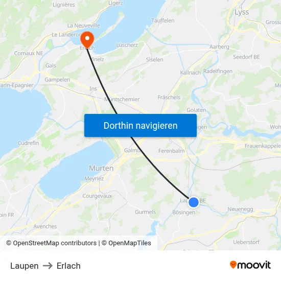 Laupen to Erlach map