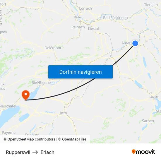 Rupperswil to Erlach map