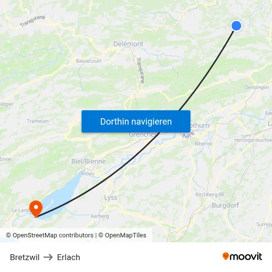 Bretzwil to Erlach map