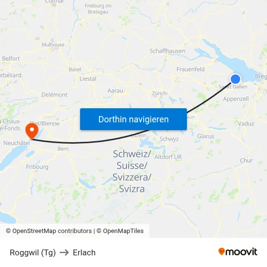 Roggwil (Tg) to Erlach map