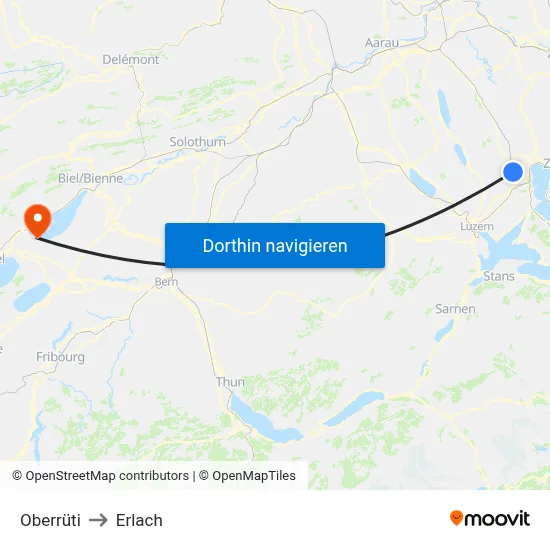Oberrüti to Erlach map