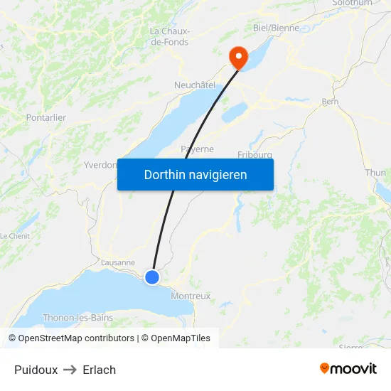 Puidoux to Erlach map