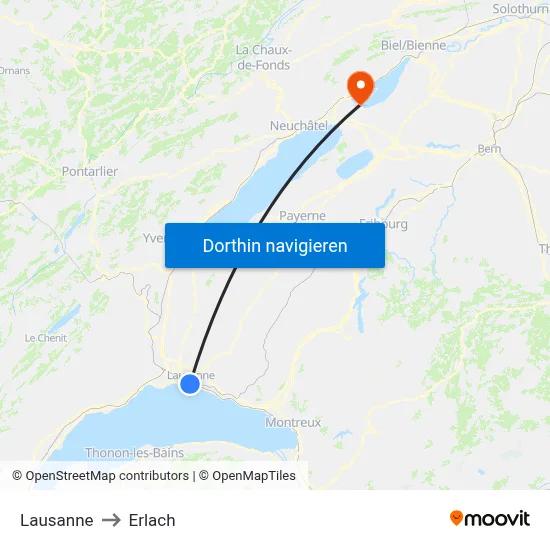 Lausanne to Erlach map