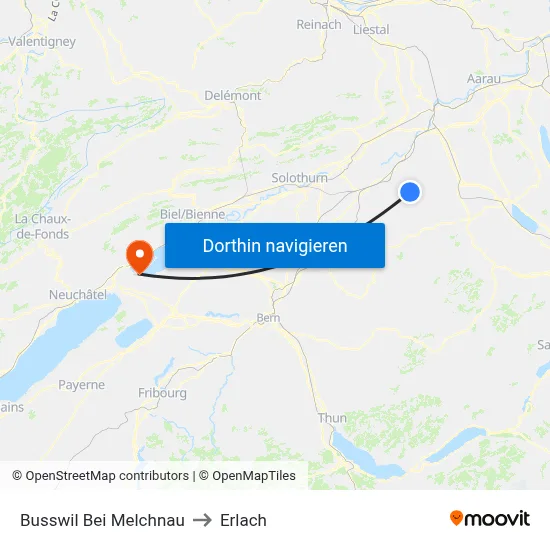 Busswil Bei Melchnau to Erlach map