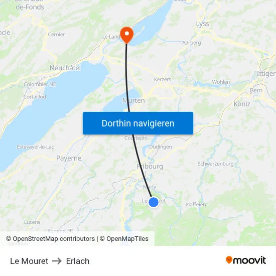 Le Mouret to Erlach map