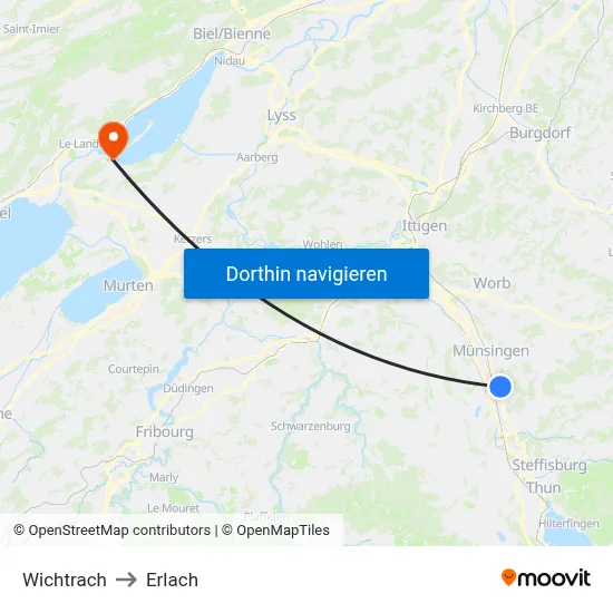 Wichtrach to Erlach map