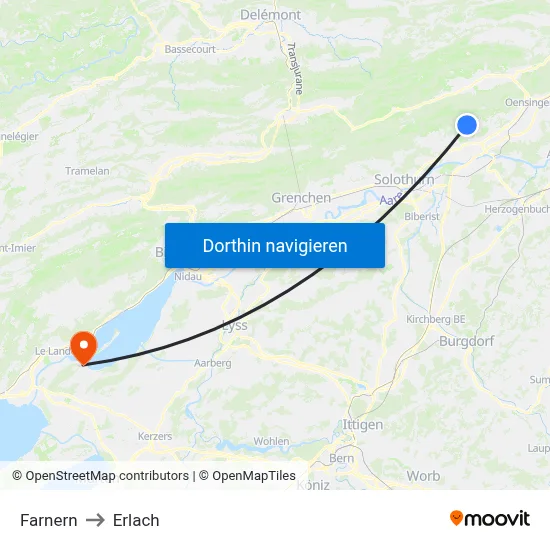 Farnern to Erlach map
