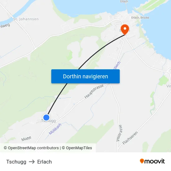Tschugg to Erlach map