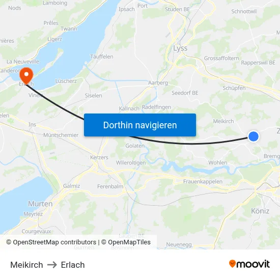 Meikirch to Erlach map