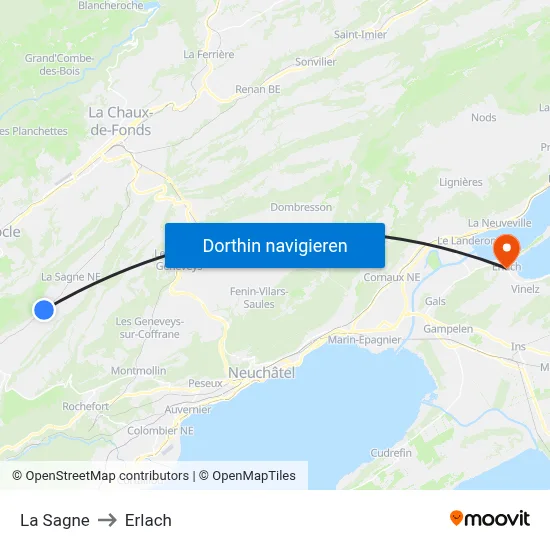 La Sagne to Erlach map