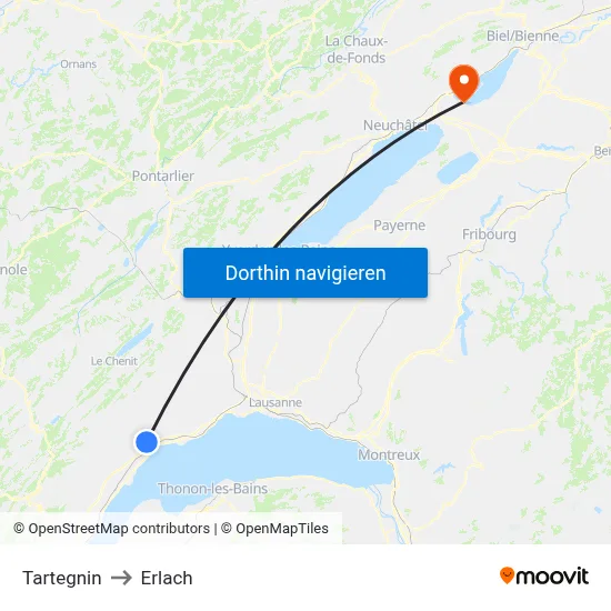 Tartegnin to Erlach map