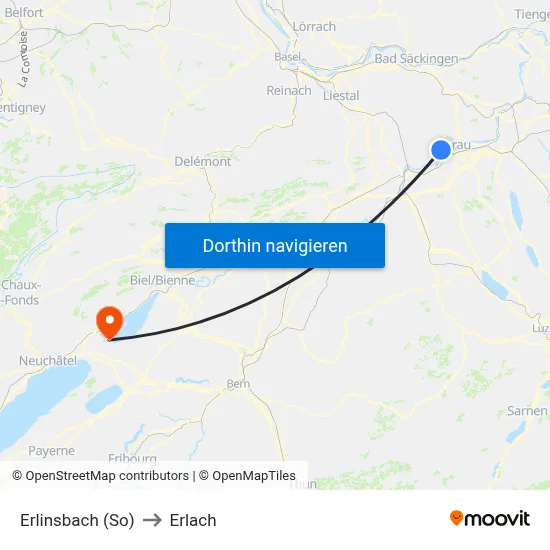 Erlinsbach (So) to Erlach map