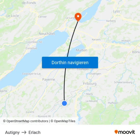 Autigny to Erlach map