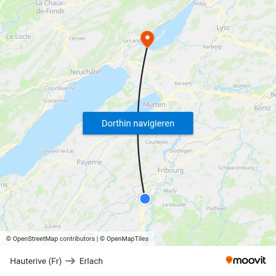 Hauterive (Fr) to Erlach map