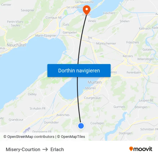 Misery-Courtion to Erlach map