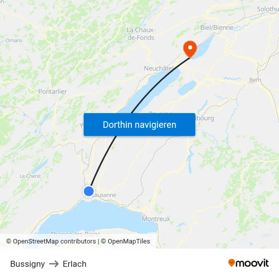Bussigny to Erlach map