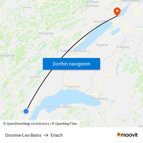 Divonne-Les-Bains to Erlach map