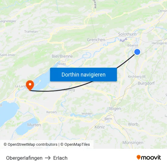 Obergerlafingen to Erlach map