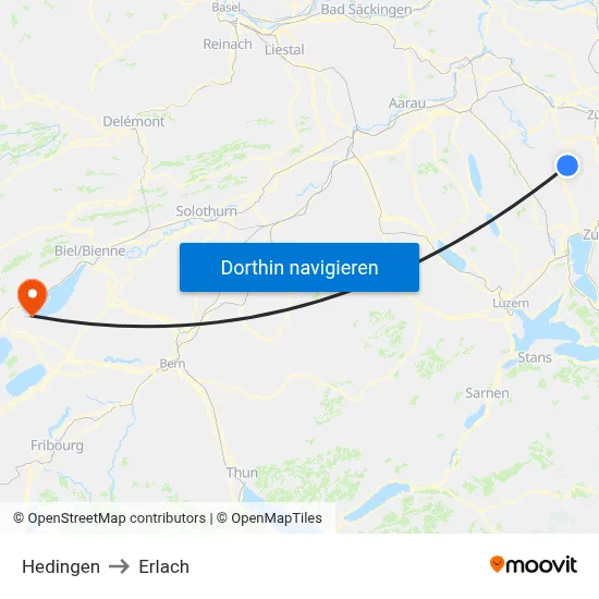 Hedingen to Erlach map