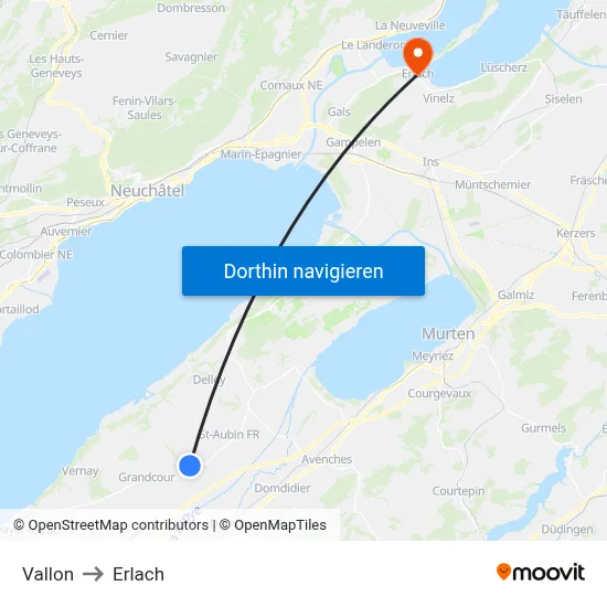 Vallon to Erlach map