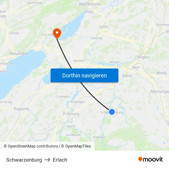 Schwarzenburg to Erlach map