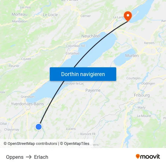 Oppens to Erlach map