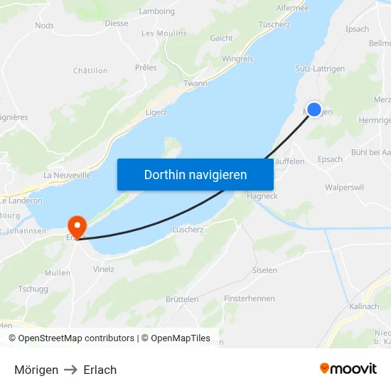 Mörigen to Erlach map