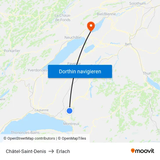 Châtel-Saint-Denis to Erlach map