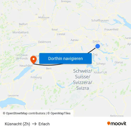 Küsnacht (Zh) to Erlach map