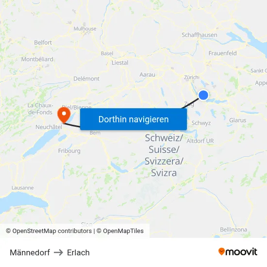 Männedorf to Erlach map