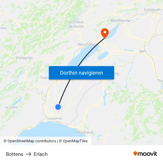 Bottens to Erlach map