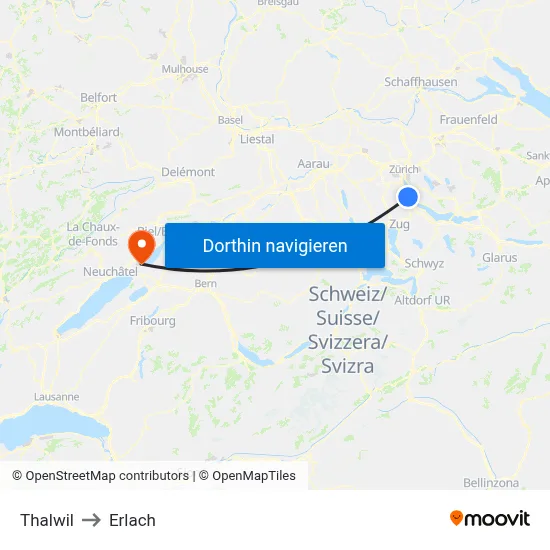 Thalwil to Erlach map