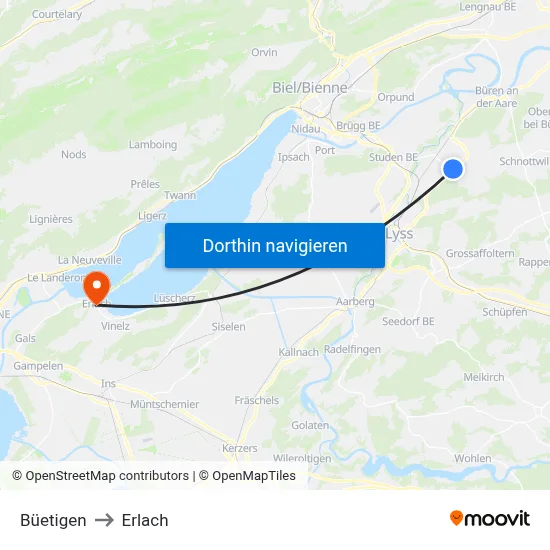 Büetigen to Erlach map