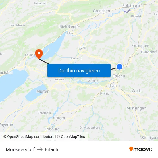 Moosseedorf to Erlach map