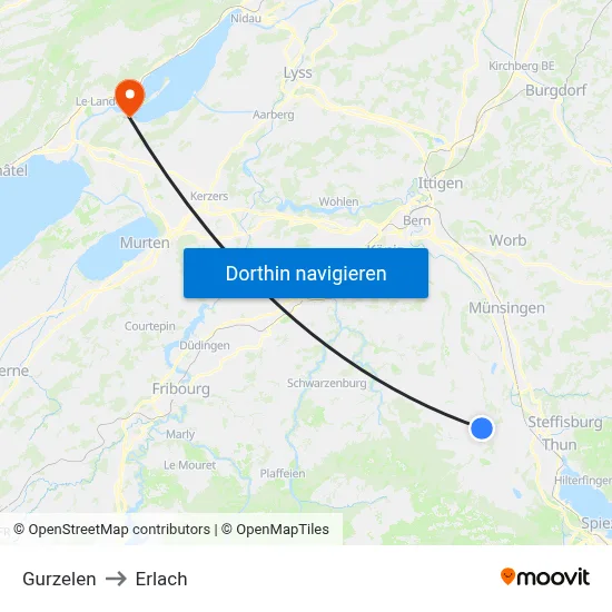 Gurzelen to Erlach map