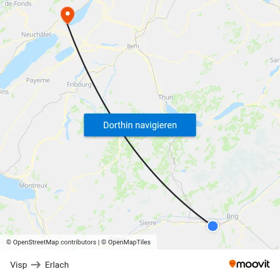 Visp to Erlach map