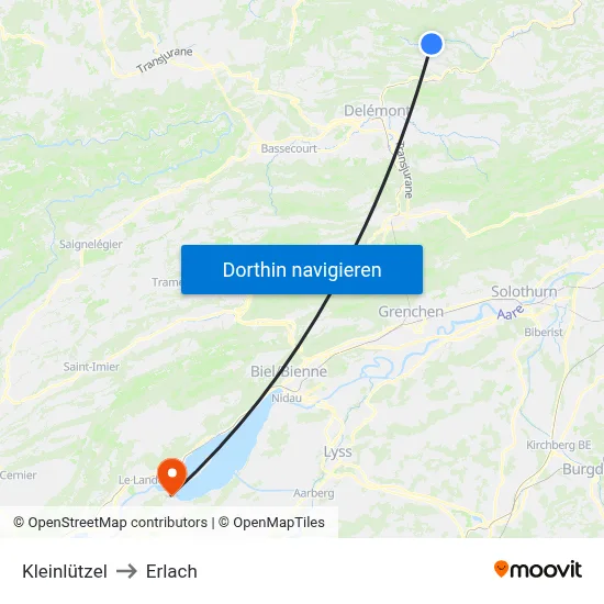 Kleinlützel to Erlach map