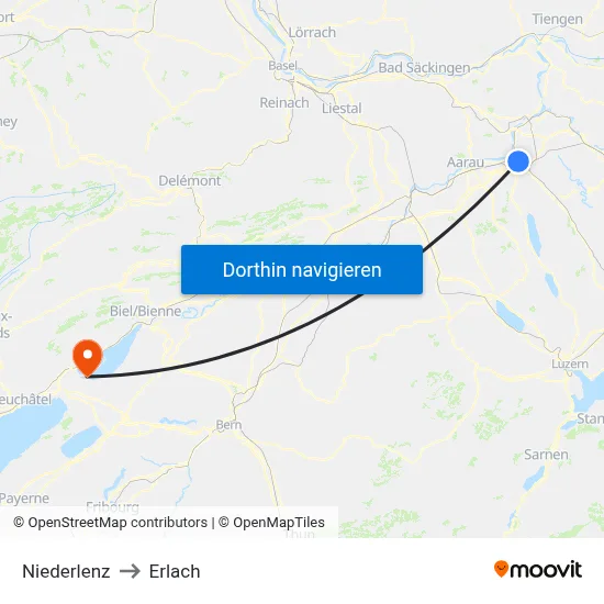 Niederlenz to Erlach map