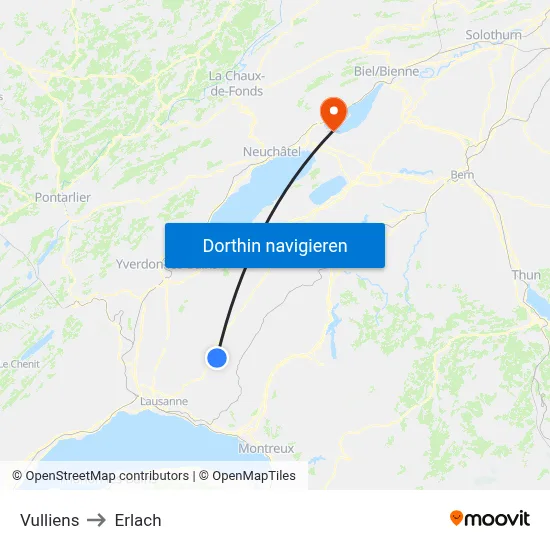 Vulliens to Erlach map