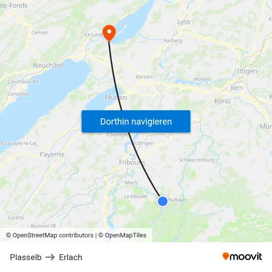 Plasselb to Erlach map