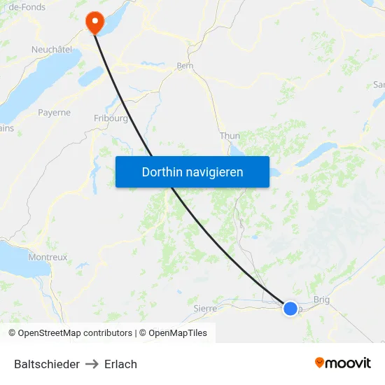 Baltschieder to Erlach map