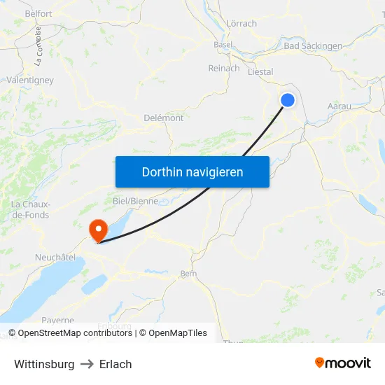 Wittinsburg to Erlach map