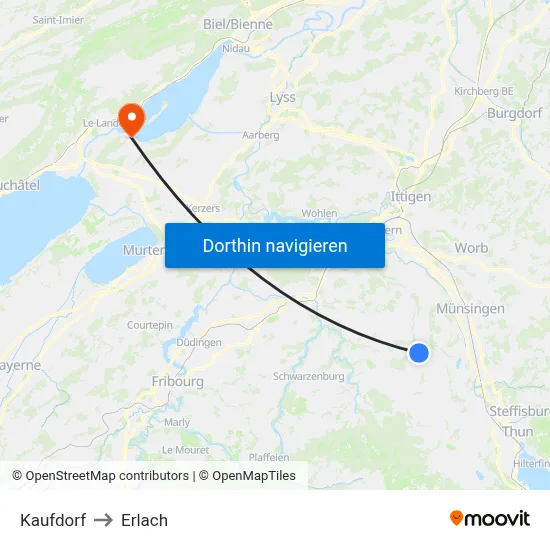 Kaufdorf to Erlach map