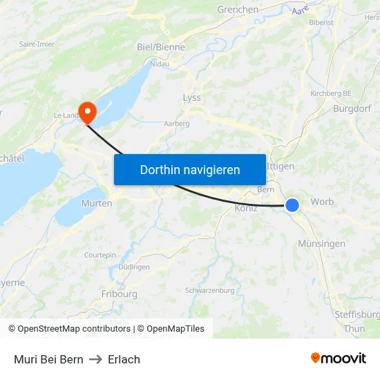 Muri Bei Bern to Erlach map