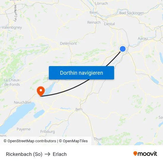 Rickenbach (So) to Erlach map