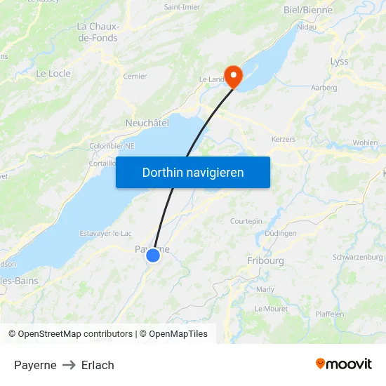 Payerne to Erlach map