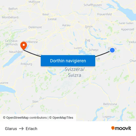 Glarus to Erlach map